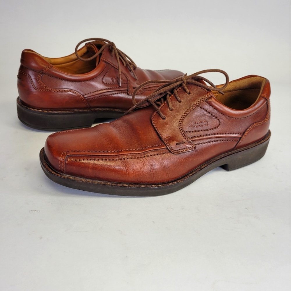Ecco Mens 10 Brown Dress Shoes Oxford Leather Lace up Shock Point Comfort System